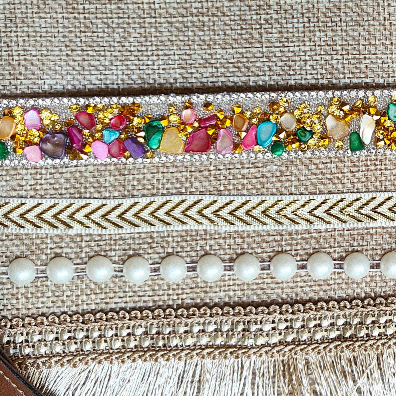 Boho Linen Clutch Bag (Bright Day) + 1 FREE gold metal strap (1 meter)