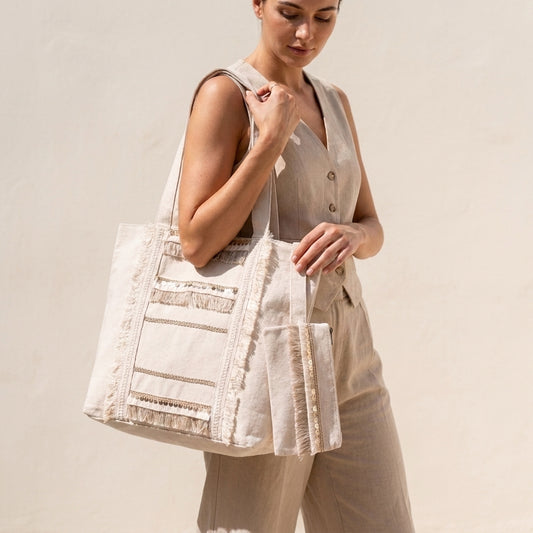 6 Pockets Multi-purpose Tote Bag (Bright Sunday) + 1 FREE Small Clutch (same color)