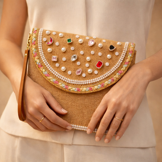 Boho Linen Clutch Bag (Color Pearls)