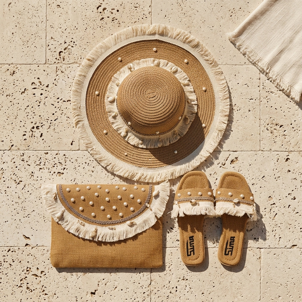 Sun Hat + Clutch Bag + Slippers + 1 FREE metal strap (COMBO 4)