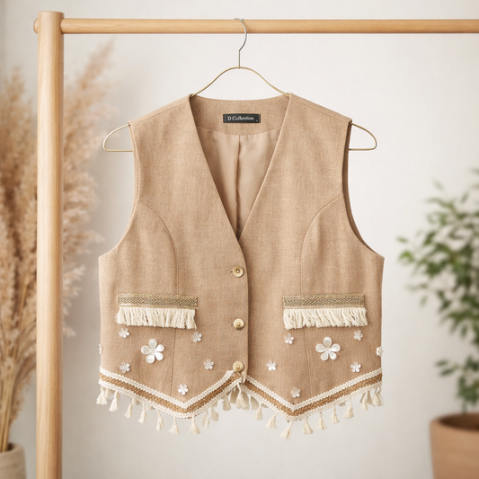 Chic Linen Vest (Flowers)