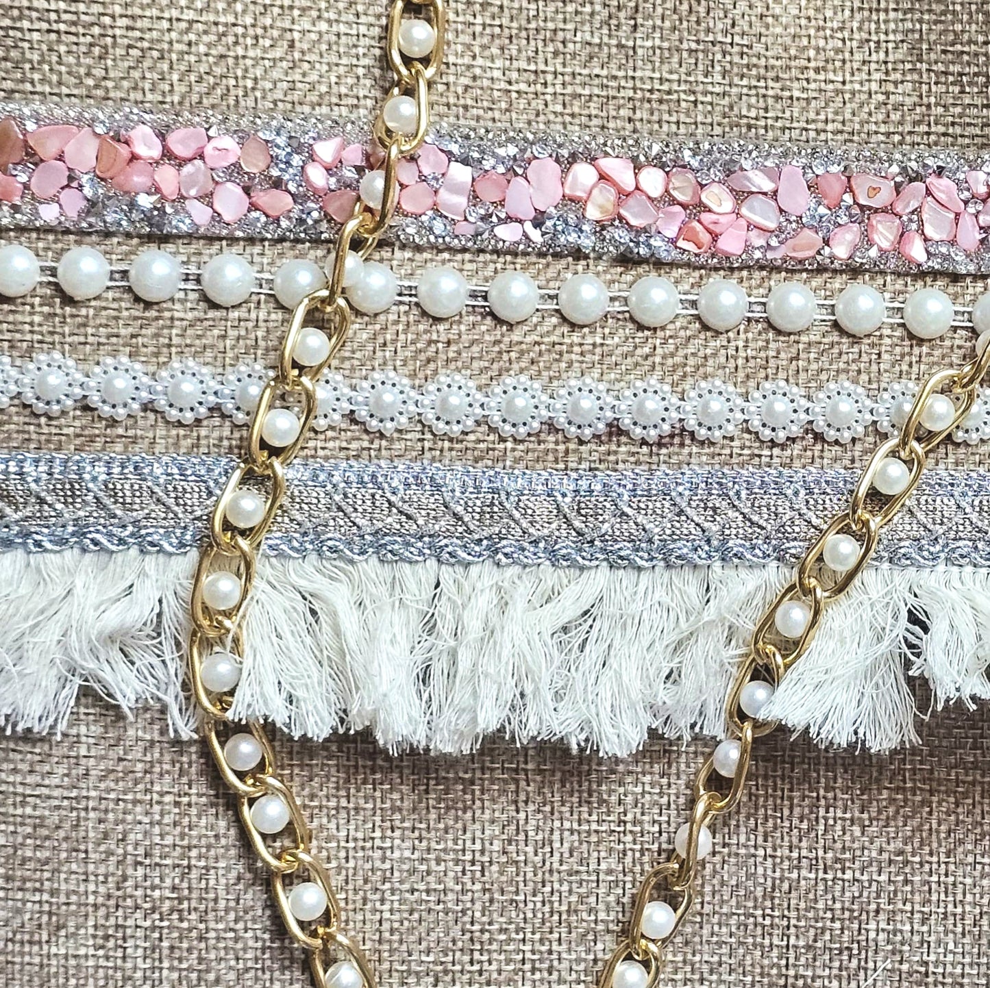 Boho Linen Clutch Bag (Classy Pink) + 1 FREE exclusive gold/white metal strap (1 meter)