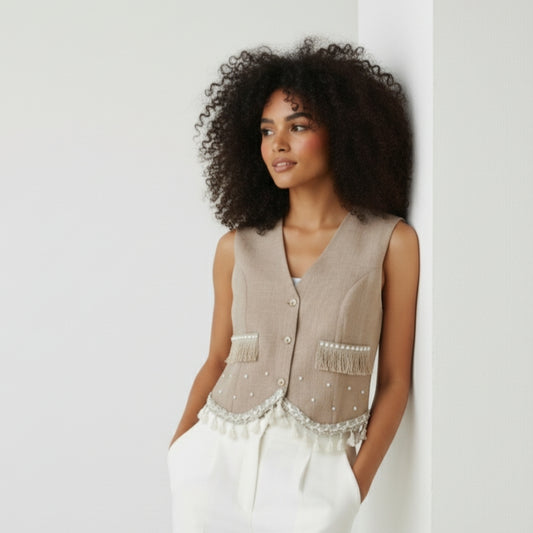 Chic Linen Vest (Pearls)