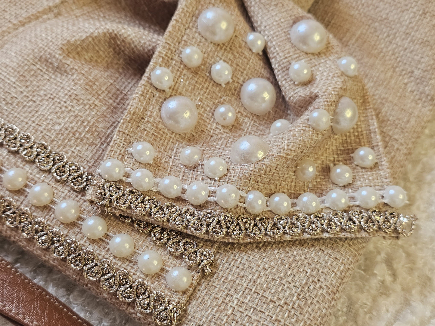 Boho Linen Clutch Bag (Bow) + 1 FREE gold metal strap (1 meter)