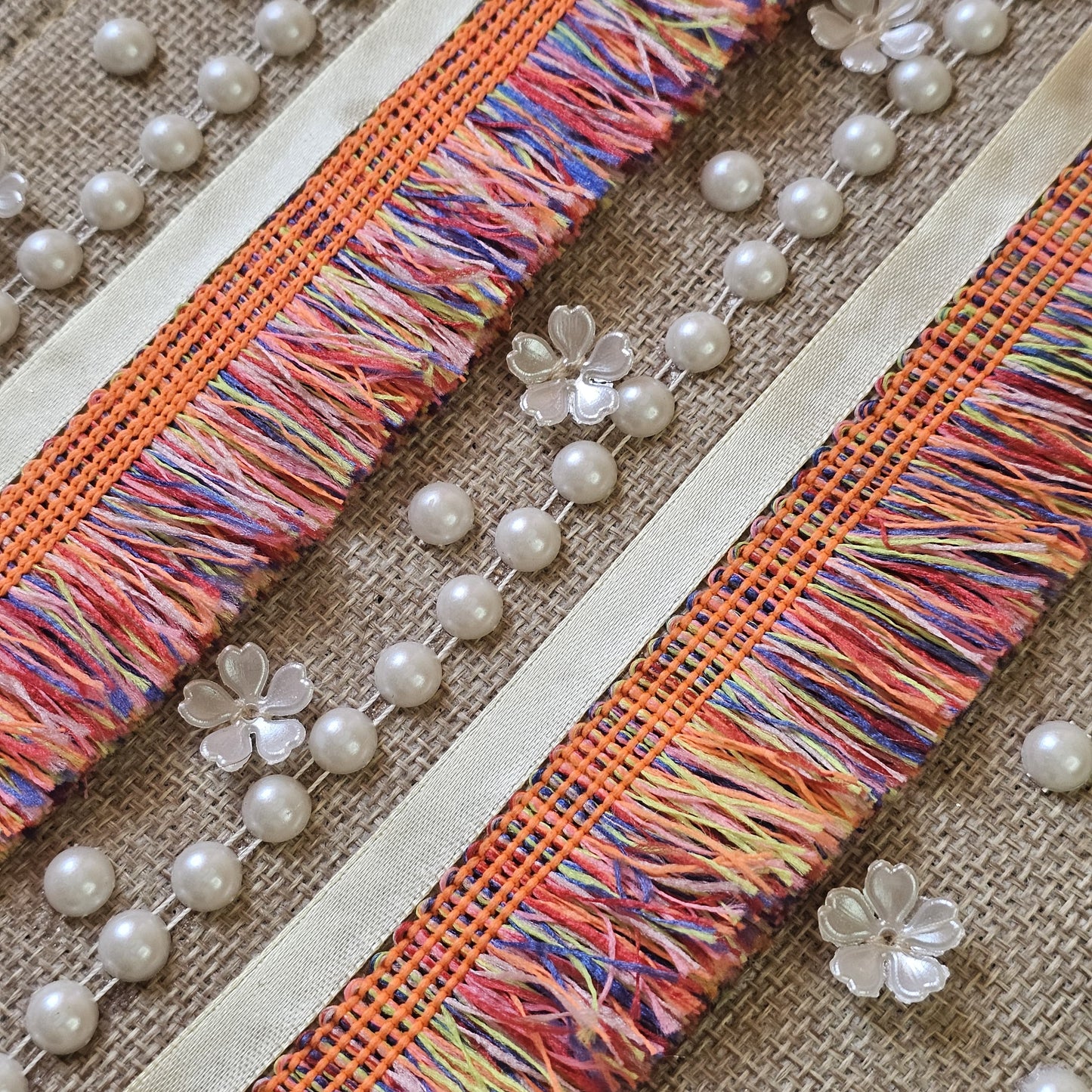 Boho Linen Clutch Bag (Orange Garden) + 1 FREE gold metal strap (1 meter)