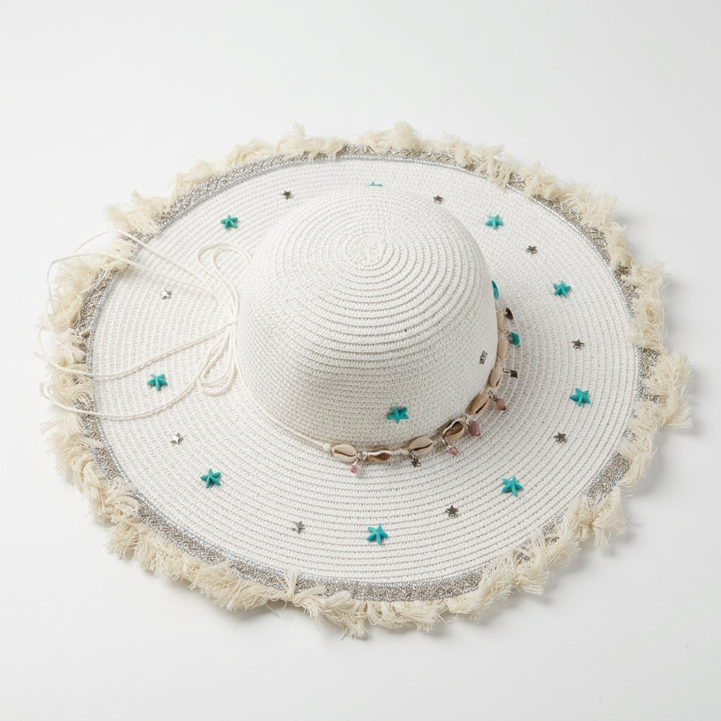 Women's Large Sun Hat (Sky Blue Stars)