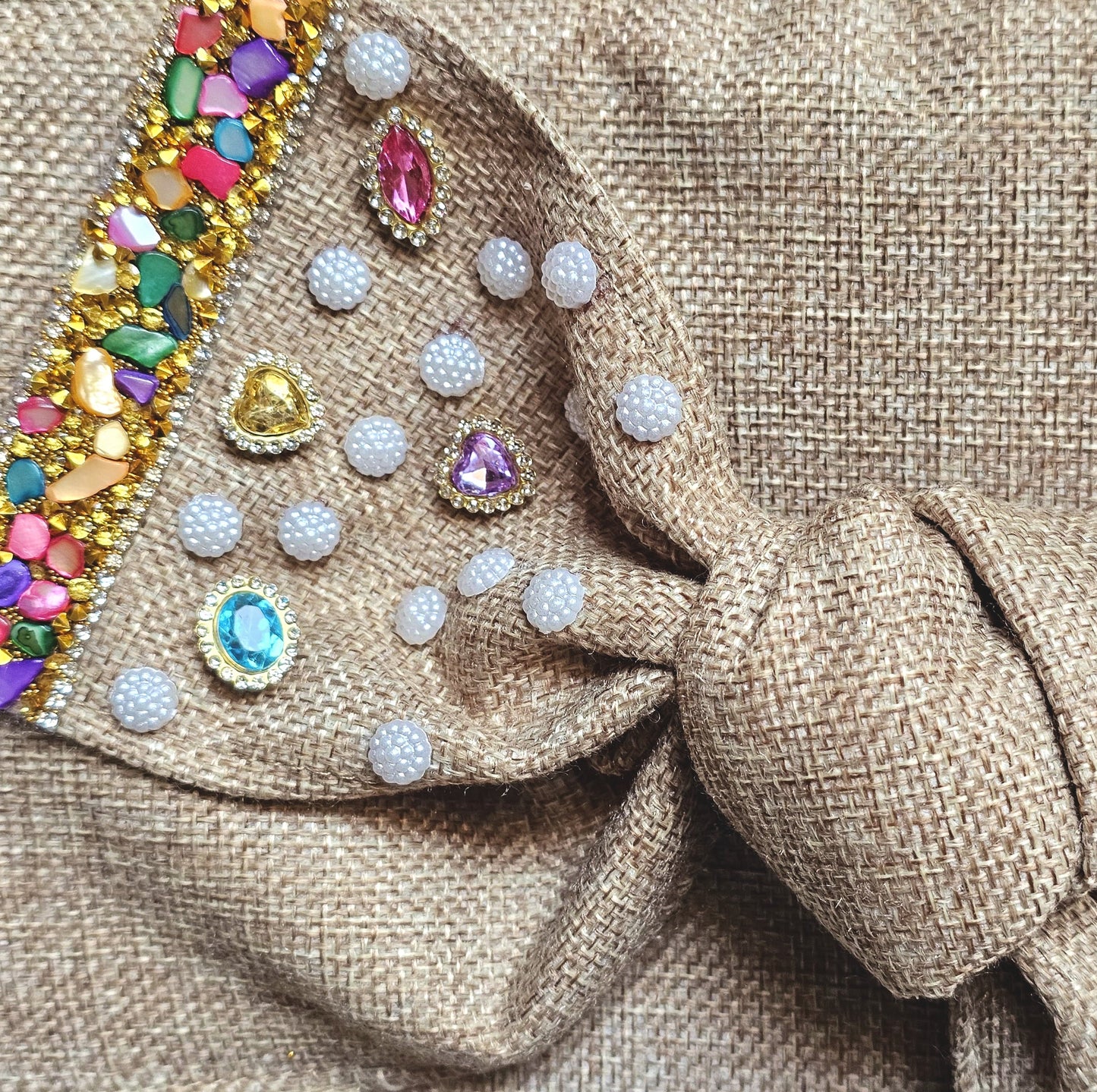 Boho Linen Clutch Bag (Bow 4) + 1 FREE gold metal strap (1 meter)