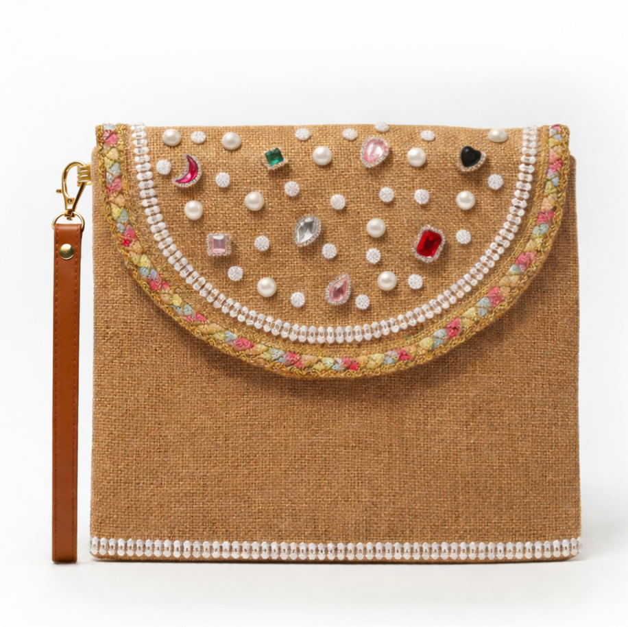 Boho Linen Clutch Bag (Color Pearls)