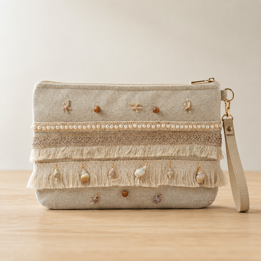 Boho Linen Clutch Bag (Sea Breeze)
