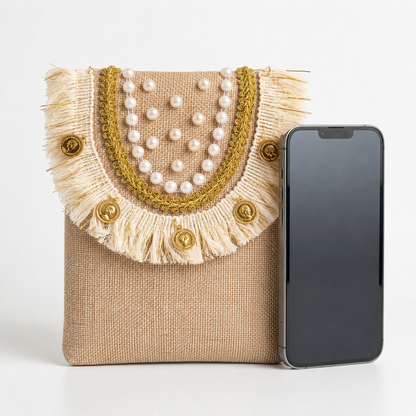 Boho Linen Phone Bag + 1  FREE 1-meter gold metal strap