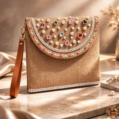 Boho Linen Clutch Bag (Color Pearls)