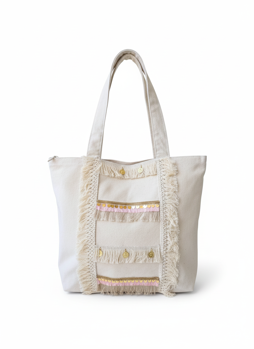 6 Pockets Multi-purpose Tote Bag (Rose Gold) + 1 FREE Small Clutch (same color)