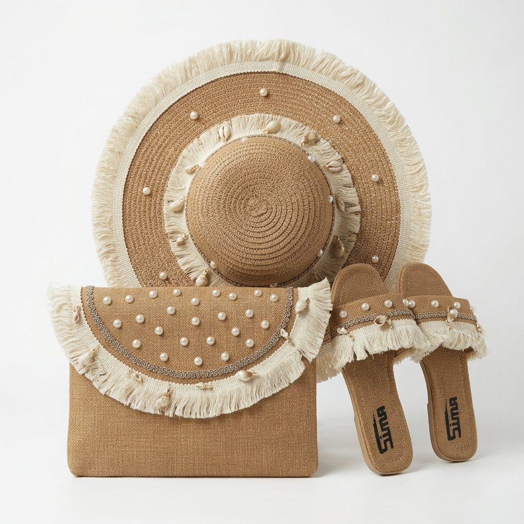 Sun Hat + Clutch Bag + Slippers + 1 FREE metal strap (COMBO 4)