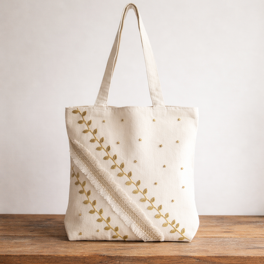 Large Tote Bag with Zipper (Golden Stars)