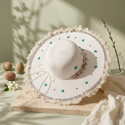 Women's Large Sun Hat (Sky Blue Stars)