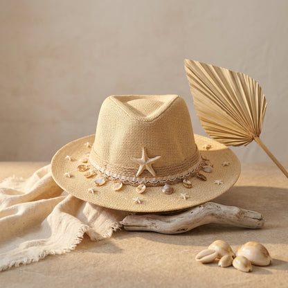 Women's Cowboy Sun Hat (Beige Shells)