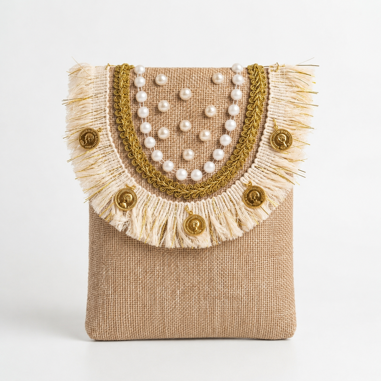 Boho Linen Phone Bag + 1  FREE 1-meter gold metal strap