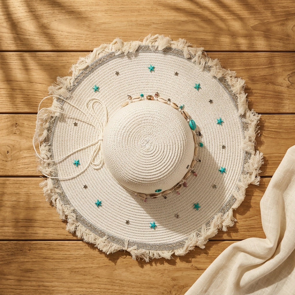Women's Large Sun Hat (Sky Blue Stars)
