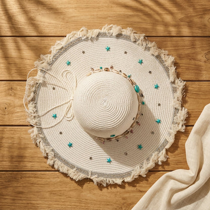 Women's Large Sun Hat (Sky Blue Stars)
