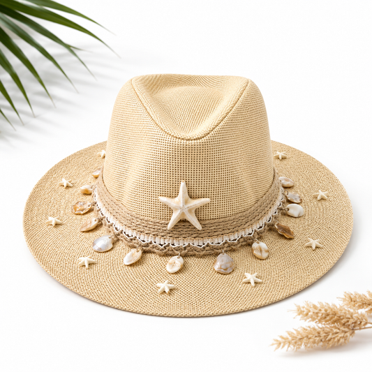 Women's Cowboy Sun Hat (Beige Shells)