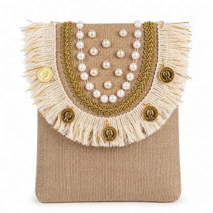 Boho Linen Phone Bag + 1  FREE 1-meter gold metal strap