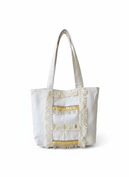 6 Pockets Multi-purpose Tote Bag (Sahara Glow) + 1 FREE Small Clutch (same color)