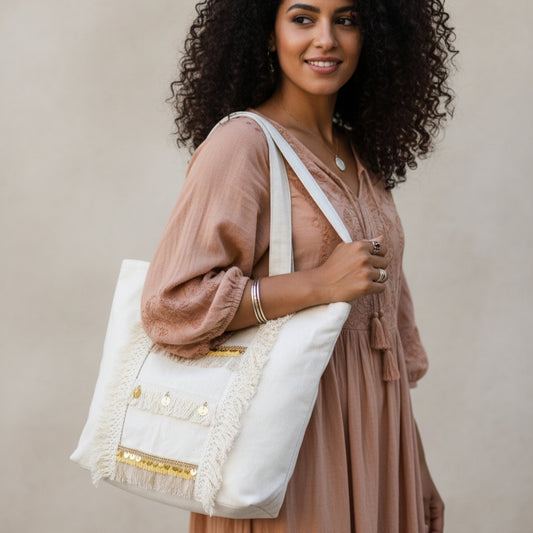 6 Pockets Multi-purpose Tote Bag (Sahara Glow) + 1 FREE Small Clutch (same color)