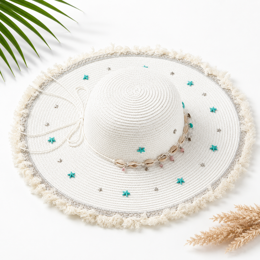 Women's Large Sun Hat (Sky Blue Stars)