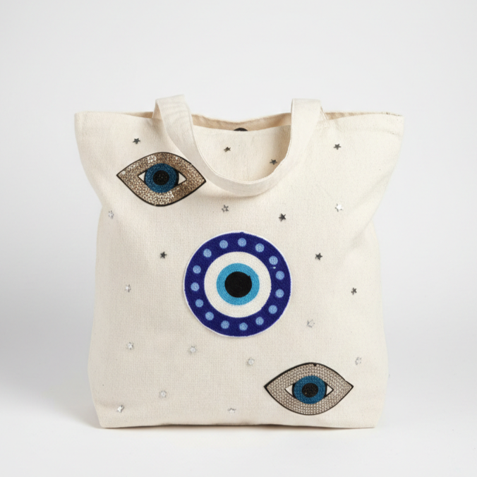 Large Tote Bag with Zipper (White Eye)