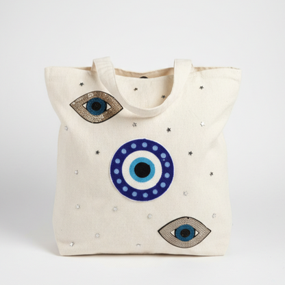 Large Tote Bag with Zipper (White Eye)