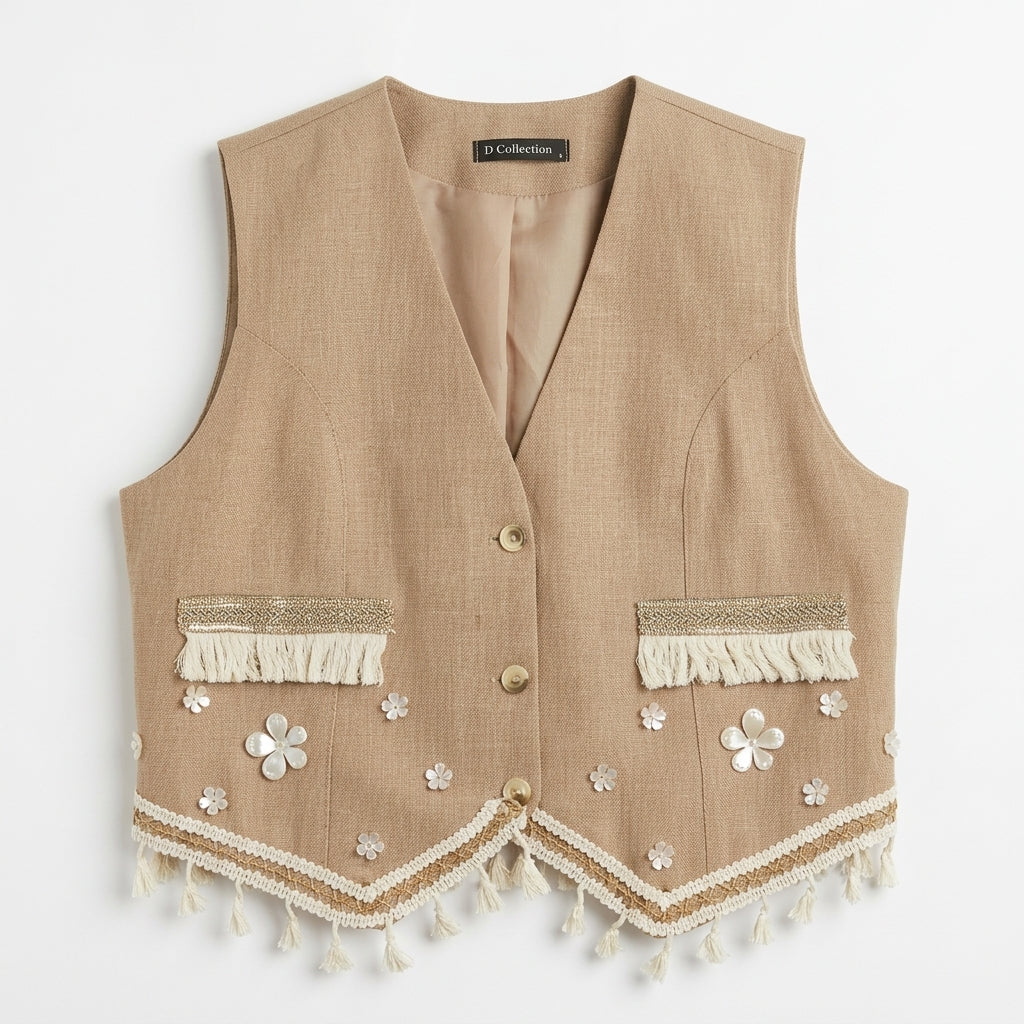 Chic Linen Vest (Flowers)