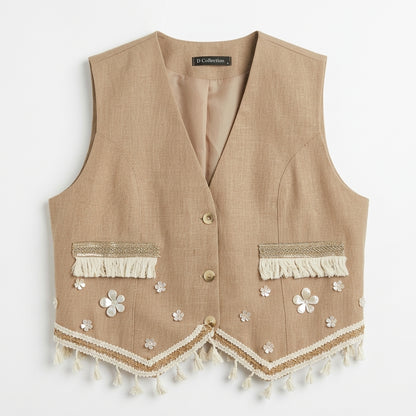 Chic Linen Vest (Flowers)