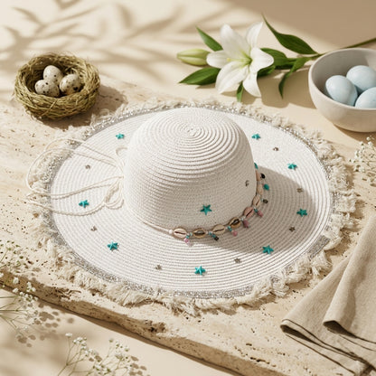 Women's Large Sun Hat (Sky Blue Stars)