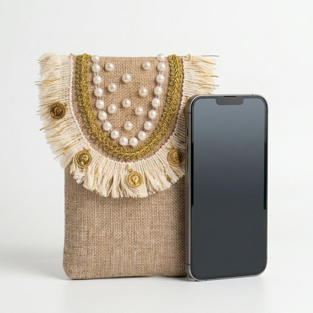 Boho Linen Phone Bag + 1  FREE 1-meter gold metal strap