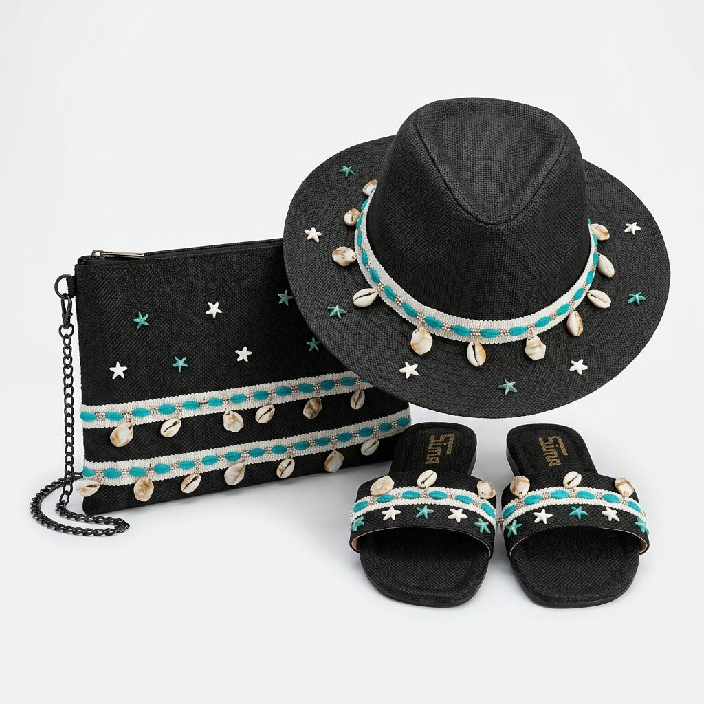 Sun Hat + Clutch Bag + Slippers + 1 FREE metal strap (COMBO)