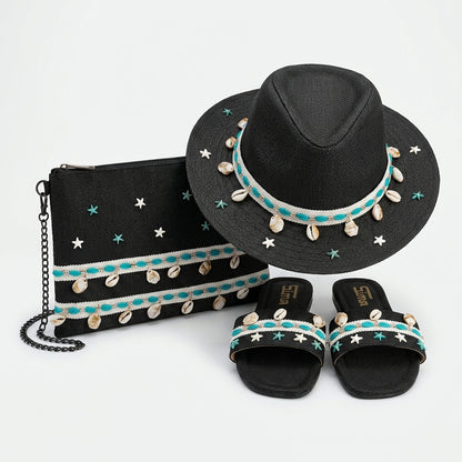 Sun Hat + Clutch Bag + Slippers + 1 FREE metal strap (COMBO)