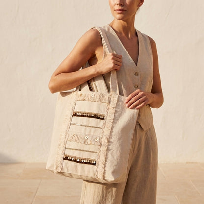 6 Pockets Multi-purpose Tote Bag (Brown Hints) + 1 FREE Small Clutch (same color)