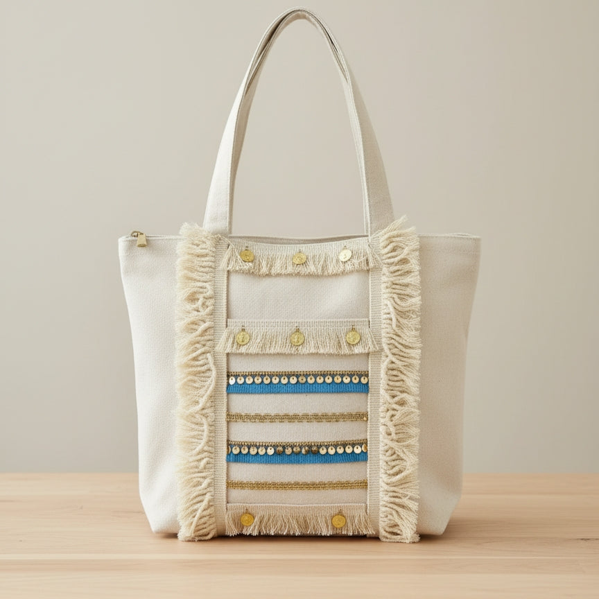 6 Pockets Multi-purpose Tote Bag (Ocean Mirage) + 1 FREE Small Clutch (same color)