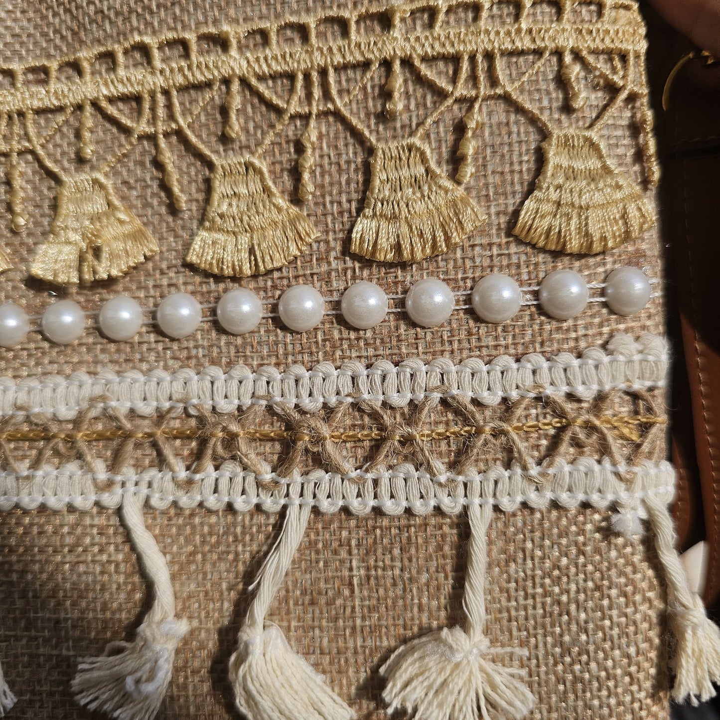 Boho Linen Clutch Bag (Sahara Tassel) + 1 FREE gold metal strap (1 meter)