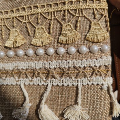 Boho Linen Clutch Bag (Sahara Tassel) + 1 FREE gold metal strap (1 meter)