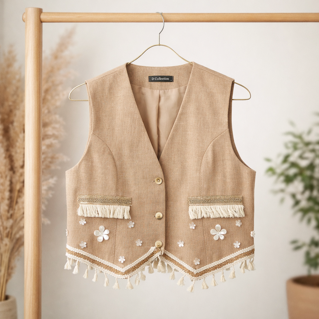 Chic Linen Vest (Flowers)