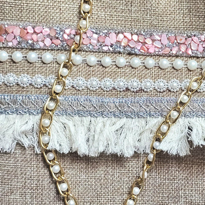 Boho Linen Clutch Bag (Classy Pink) + 1 FREE exclusive gold/white metal strap (1 meter)
