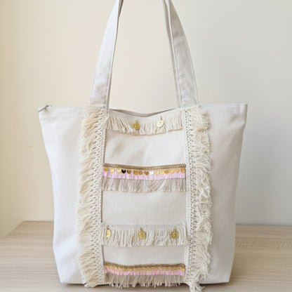 6 Pockets Multi-purpose Tote Bag (Rose Gold) + 1 FREE Small Clutch (same color)