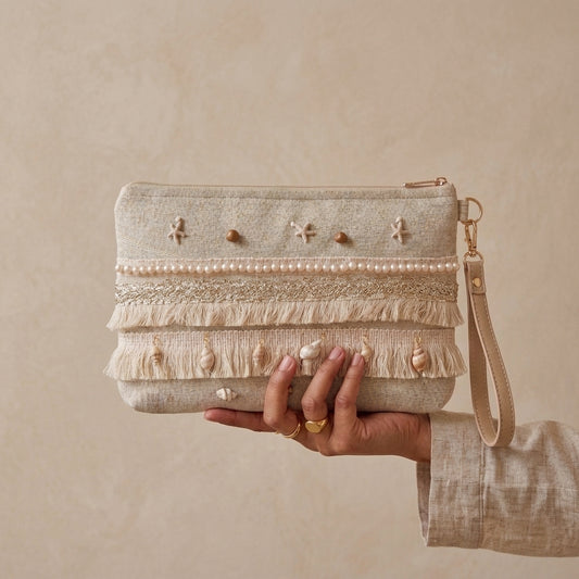 Boho Linen Clutch Bag (Sea Breeze)