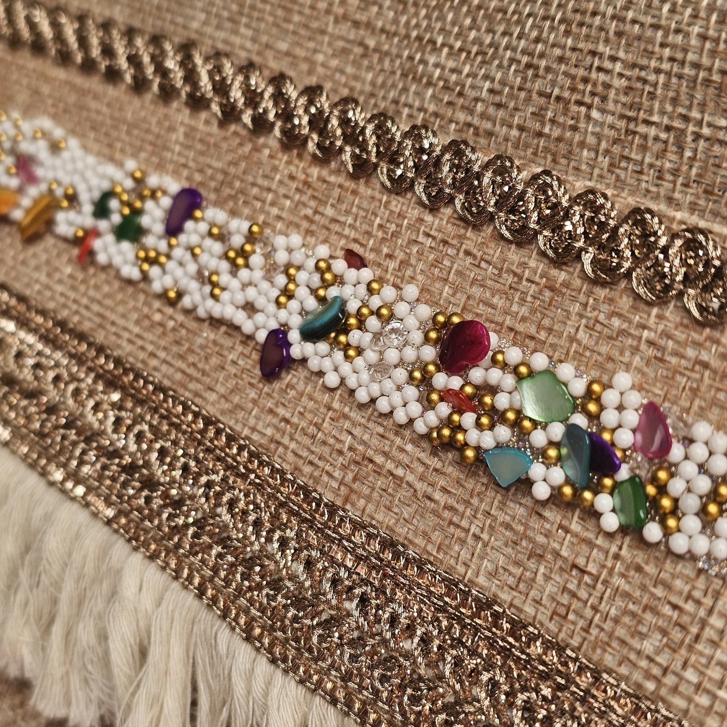 Boho Linen Clutch Bag (Sahara Mosaic) + 1 FREE gold metal strap (1 meter)