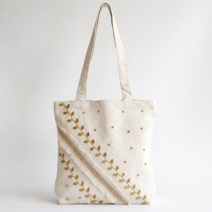Large Tote Bag with Zipper (Golden Stars)