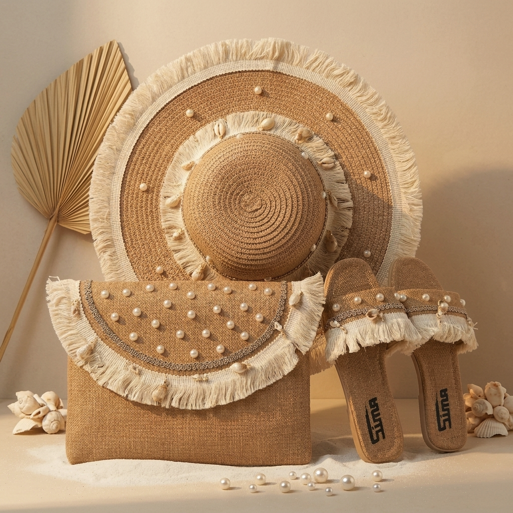 Sun Hat + Clutch Bag + Slippers + 1 FREE metal strap (COMBO 4)