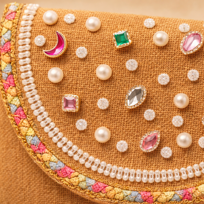 Boho Linen Clutch Bag (Color Pearls)