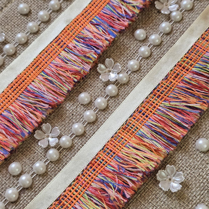 Boho Linen Clutch Bag (Orange Garden) + 1 FREE gold metal strap (1 meter)