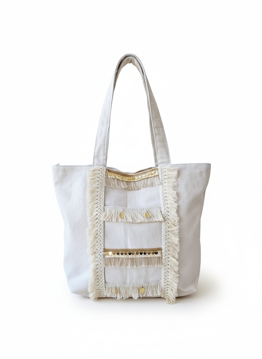 6 Pockets Multi-purpose Tote Bag (Desert Tassel) + 1 FREE Small Clutch (same color)